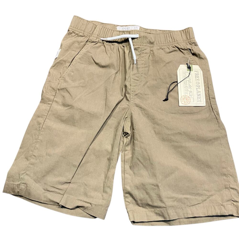 New Free Planet Boys 7 Khaki‎ Shorts Pockets Pull-On Cotton Summer Drawstring